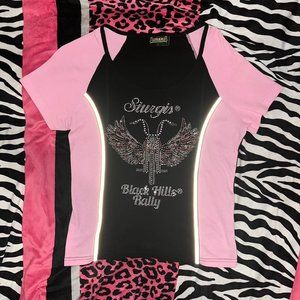 pink + black biker shirt